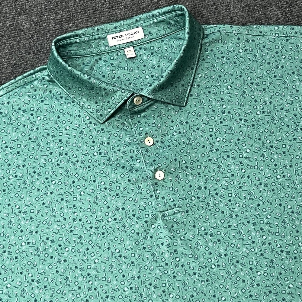 Peter Millar Summer Comfort Day Of The Dead Performance Polo Meadow Men's XXL
